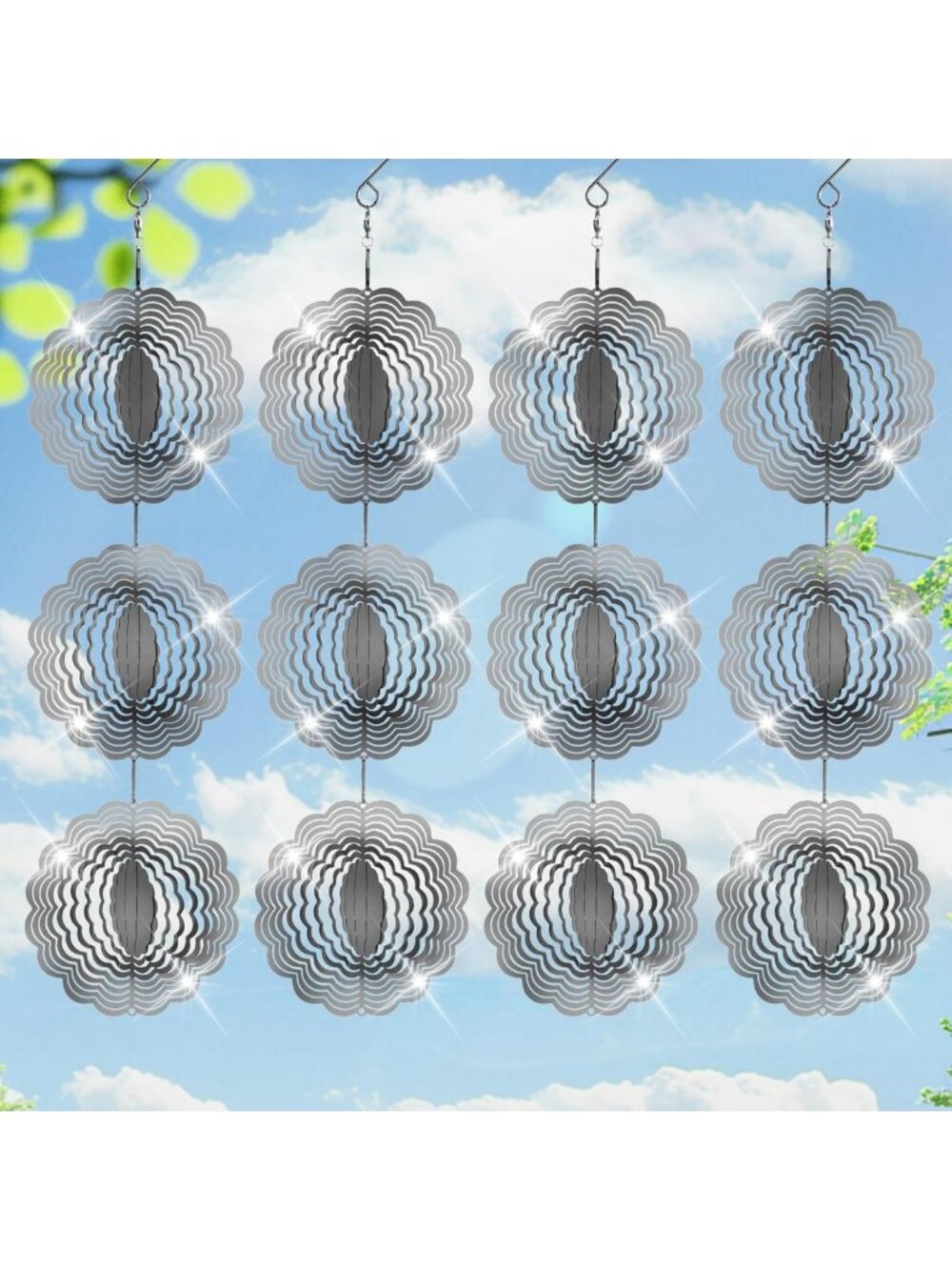 Reflective Stainless Steel Bird Deterrents for Patio - 3D Wind Spinners & Scare